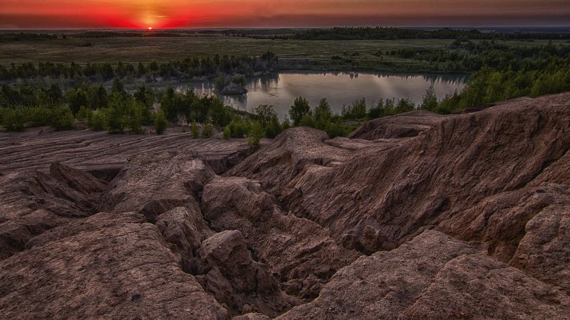 закат,озеро. Голубые озера. фото превью