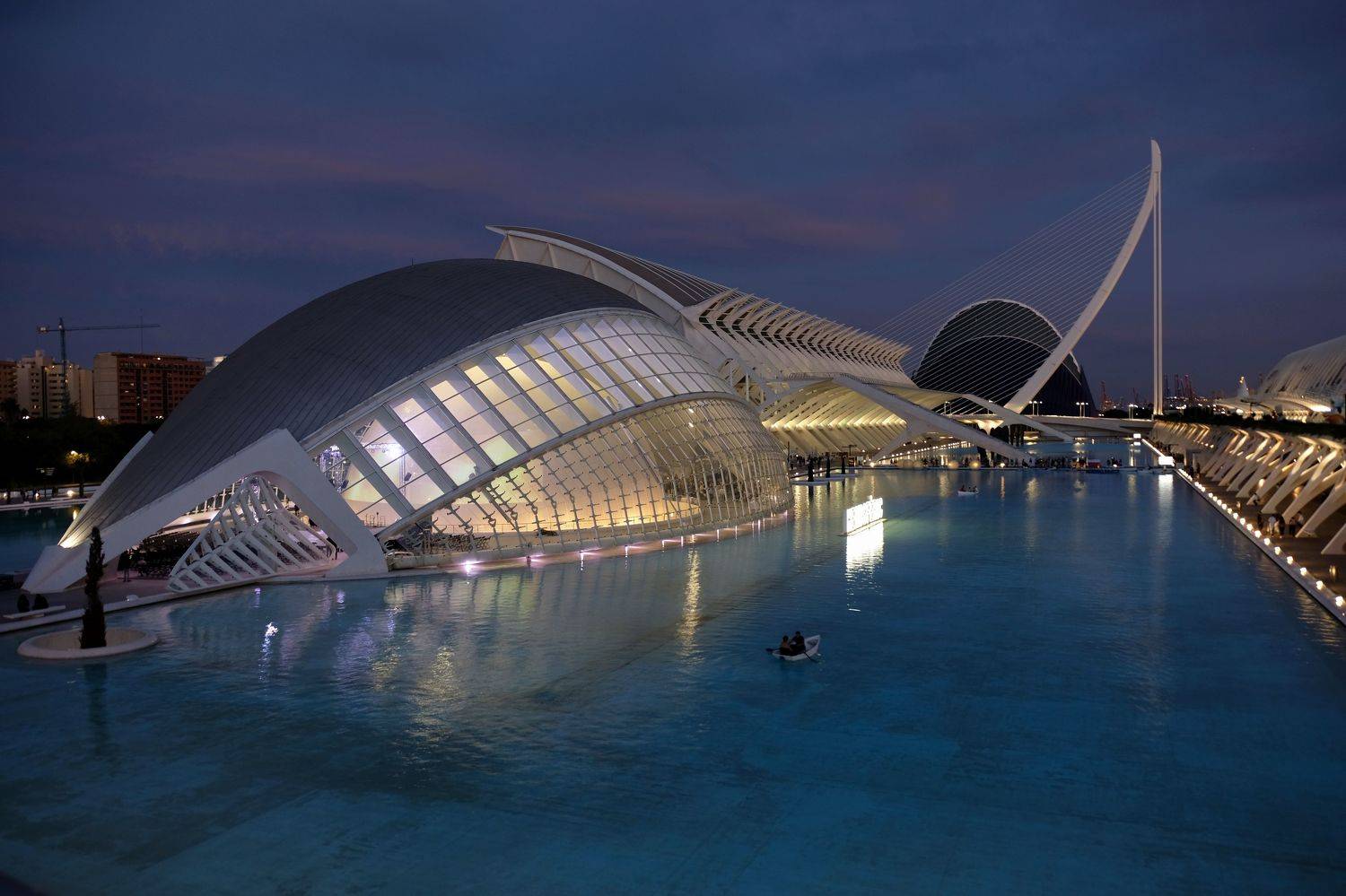 City/Architecture, Hemisf&eacute;rico, modern architecture, city, Spain, Santiago Calatrava, water, colors, evening, boat, mood, blue, , Svetlana Povarova Ree