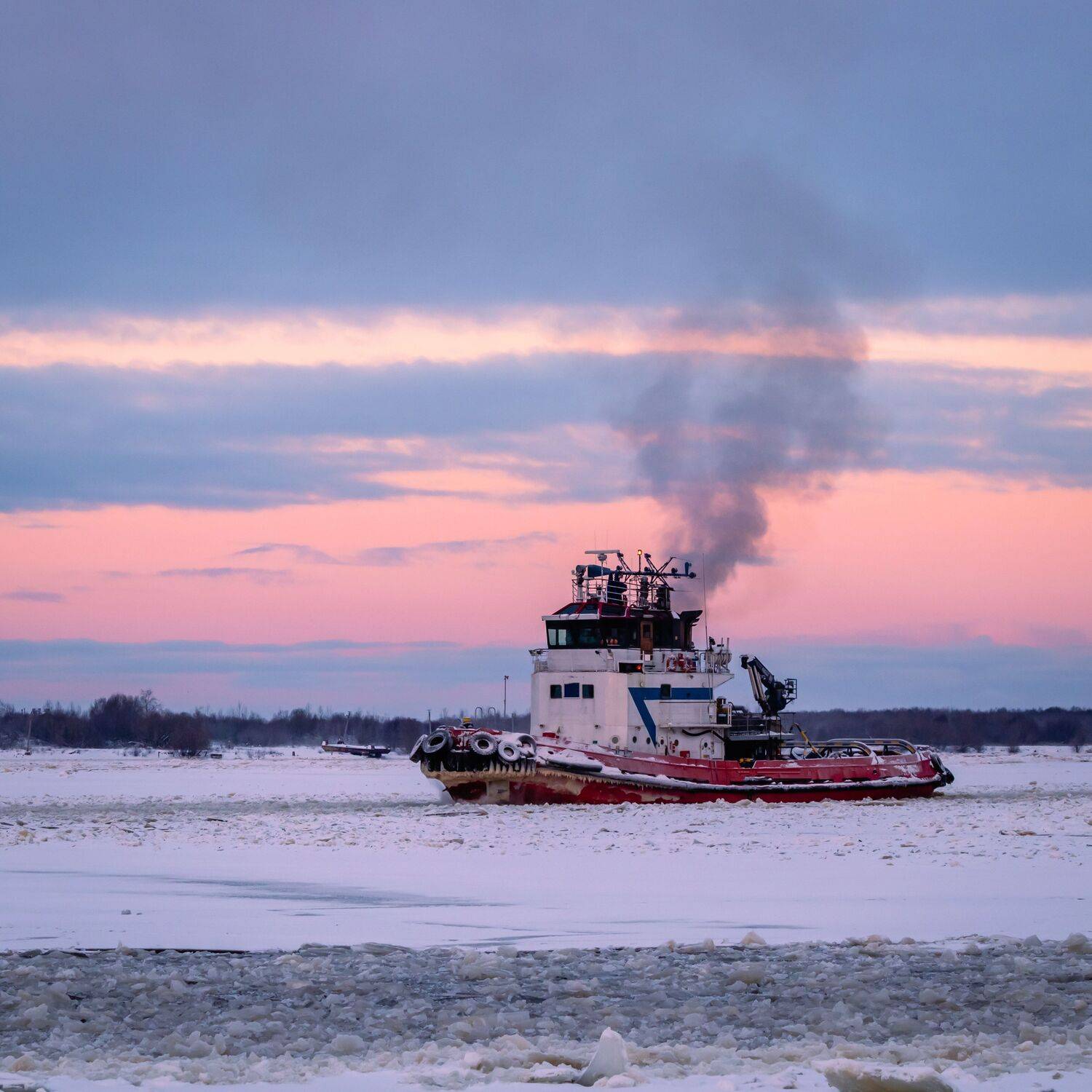 север, река, зима, лед, навигация, буксир, Титов Александр