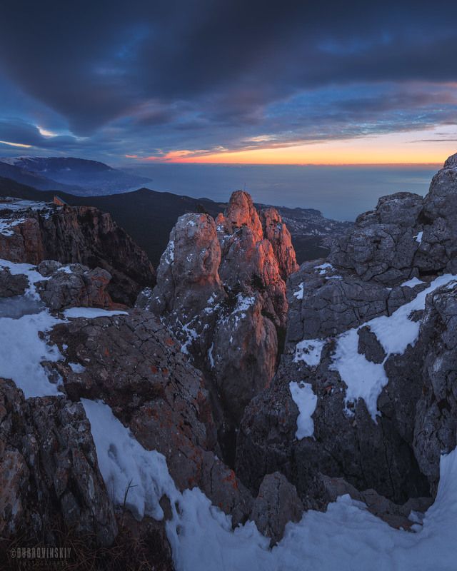крым, горы, ай-петри, зима, скалы, снег, закат Ай-Петри фото превью
