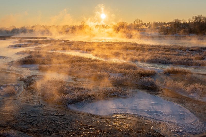 пейзаж Рассвет над рекой фото превью