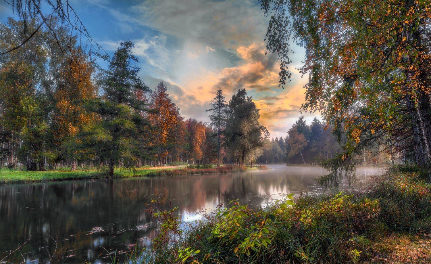 гатчина осень пруд туман, Скороходов Константин