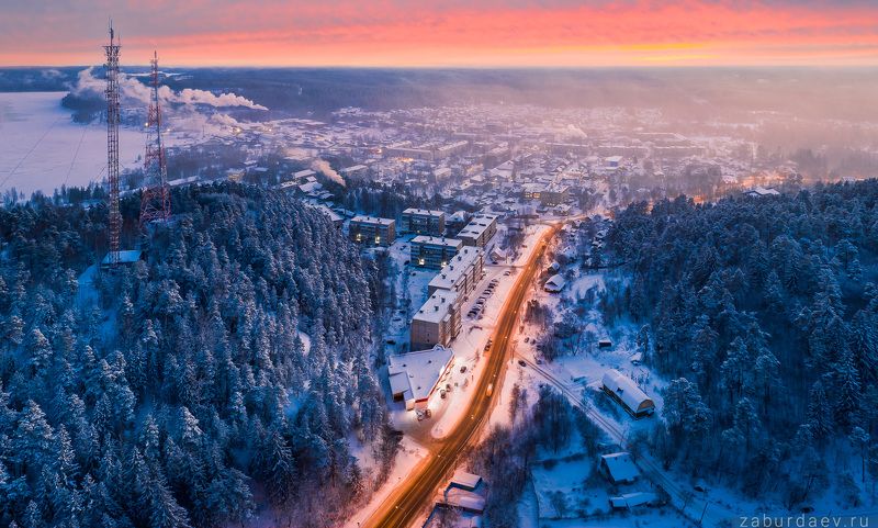 россия, карелия, лахденпохья, зима, вечер, ладога Лахденпохья фото превью