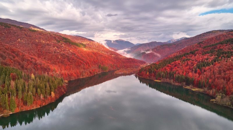 горы, дронофото, карпаты, лес, ноябрь, осень, панорама, река, украина Осень над Тереблей фото превью