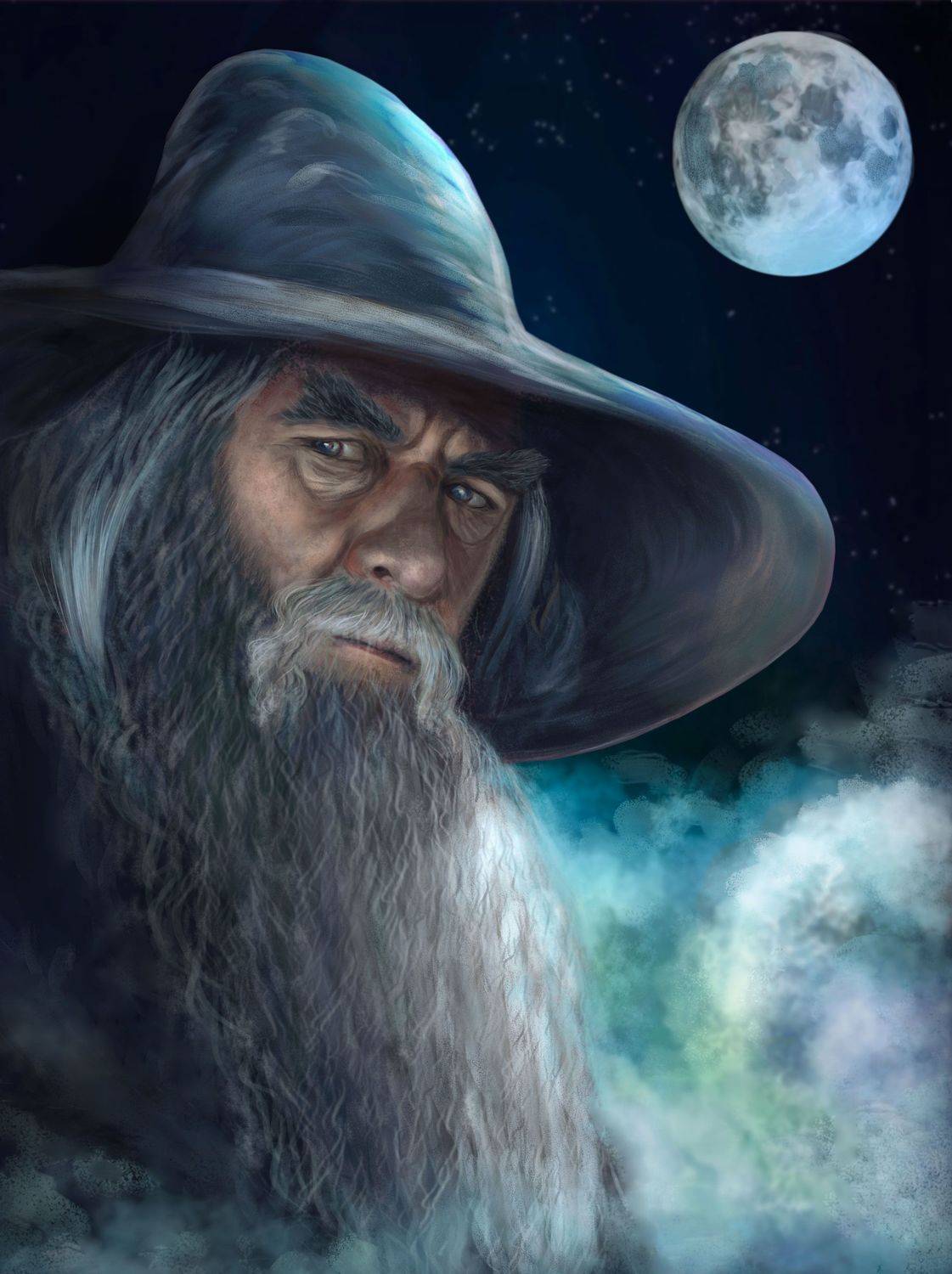 старик,дед,рисунок,ночь,луна, Марина Попова