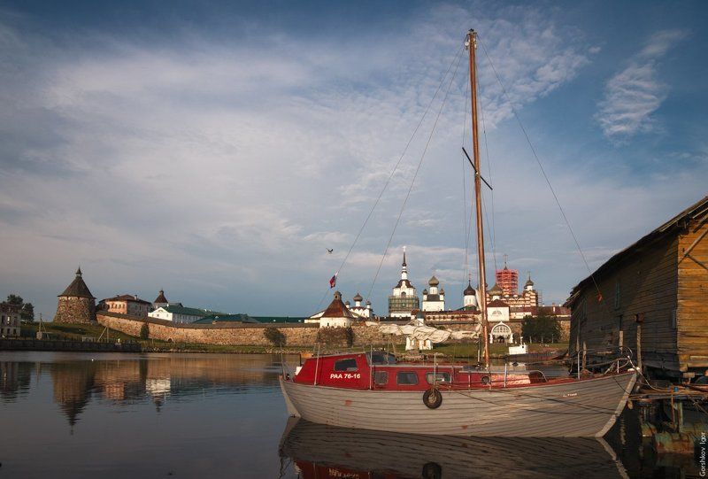 Белое море, Бухта, Лето, Мыс, Небо, Облака, Пристань, Русский, Север, Соловки, Яхта Соловки фото превью