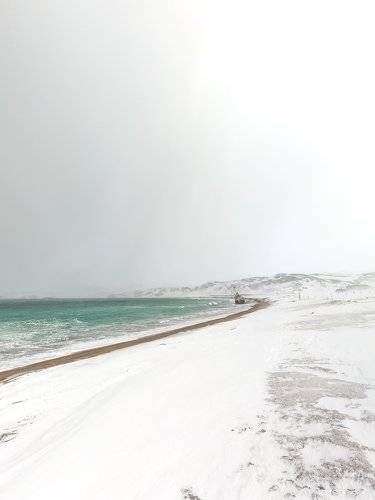 the coast of the Barents sea in a storm