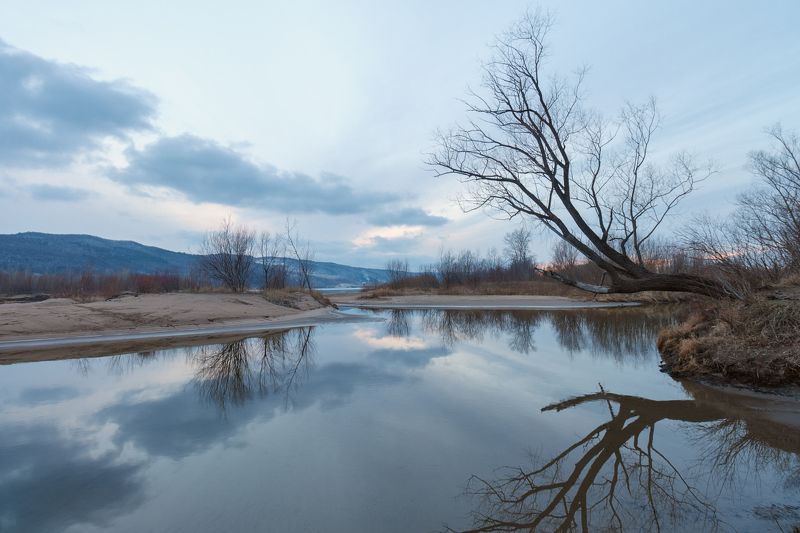 пейзаж, река, отражение, вечер, декабрь, зима *** фото превью