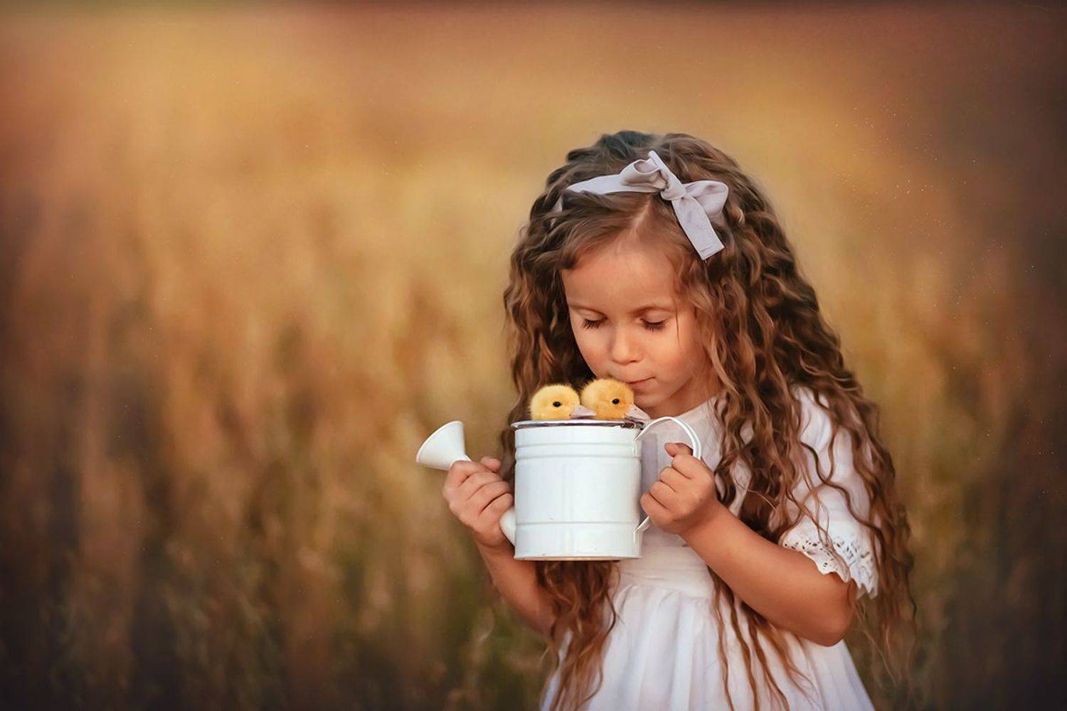 дети, девочки, лето, природа, поле, пшеница,утята, Екатерина Петреева