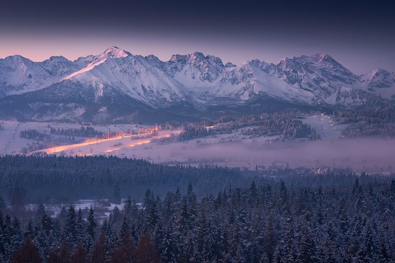 mountains, winter, poland, Blue Hour фото превью