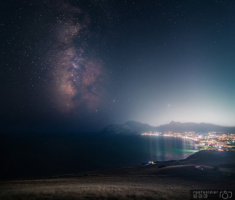 Landscape, night, stars, milkyway, astrophotography, crimea, ukraine, sea, sky, nightsky, mount, nature, city, night city, urban Коктебель фото превью