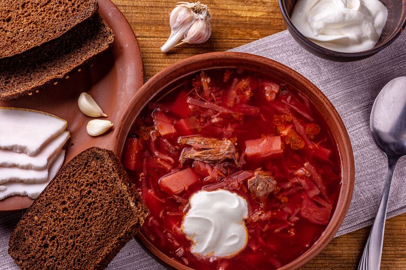 борщ, обед, еда, рустик, хлеб, натюрморт Обед фото превью