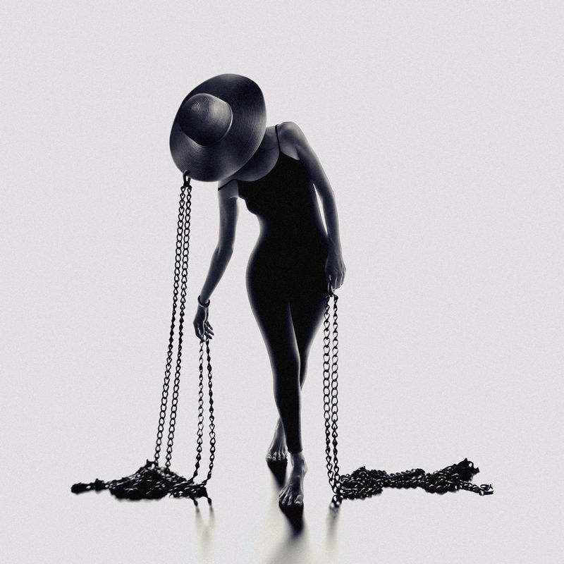 SURREAL,IMAGINATION,SURREALISM,MONTAGE,ART,WOMAN,FINE ART,HAT,CHAIN,CHAINS,LIGHT,SHADOW,DARK,CONCEPTUAL,SILHOUETTE,MONOCHROME,THOUGHTS,MINIMALISM The Chains фото превью