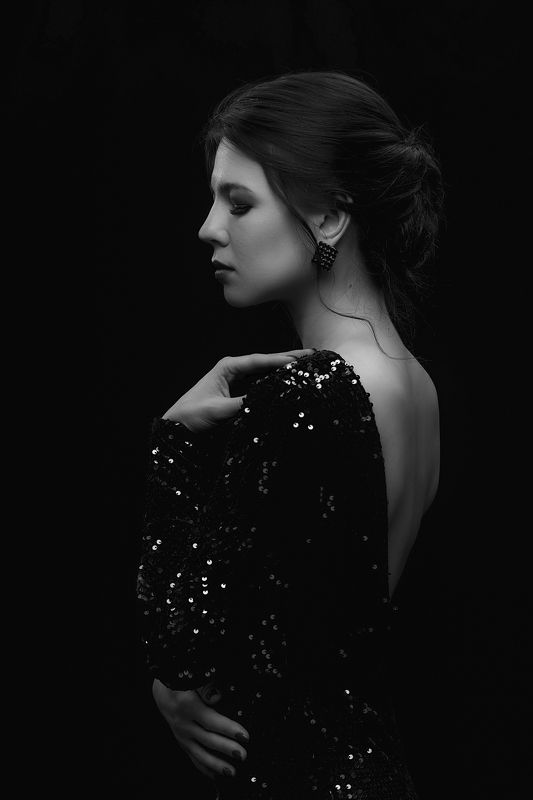 модель, девушка, girl, female, woman, black, portrait, портрет, bw Elena фото превью