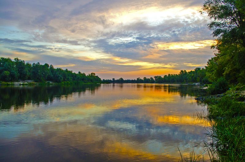 рассвет, река, природа, пейзаж, вода, отражение Рассвет фото превью