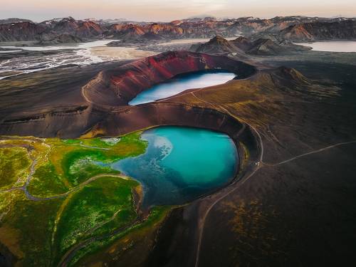The old volcanic craters filled with blue water