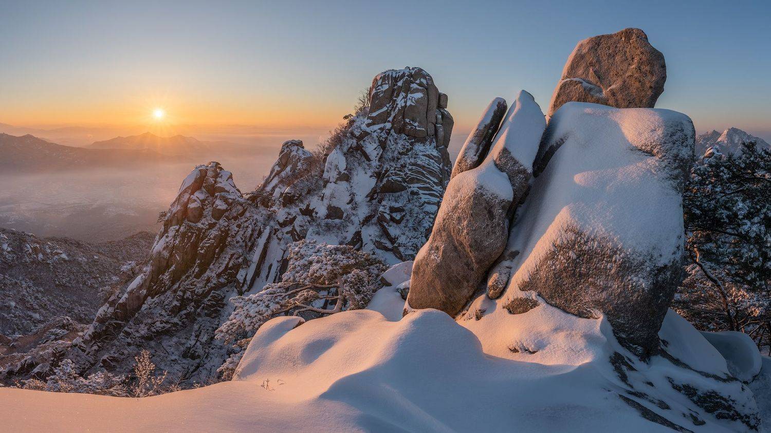 mountain, snow, nature, pine, clouds, winter, top, Jaeyoun Ryu