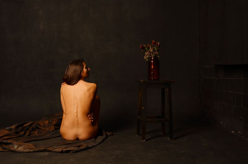 dark, alone, death, body, flower, lowkey, nude, art, black Pain painting фото превью