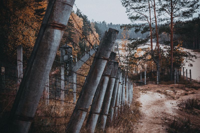 забор, зона, колючка, осень, периметр, песок запретная зона фото превью