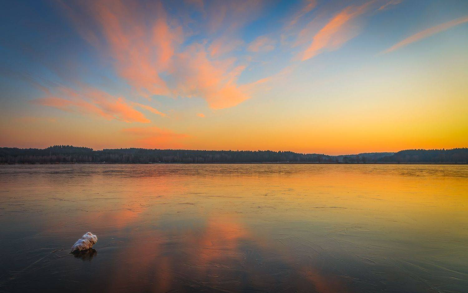 рассвет, красота, озеро, облака, отражение,, Андрей Косенко
