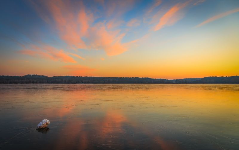 рассвет, красота, озеро, облака, отражение, Рассветная пора фото превью