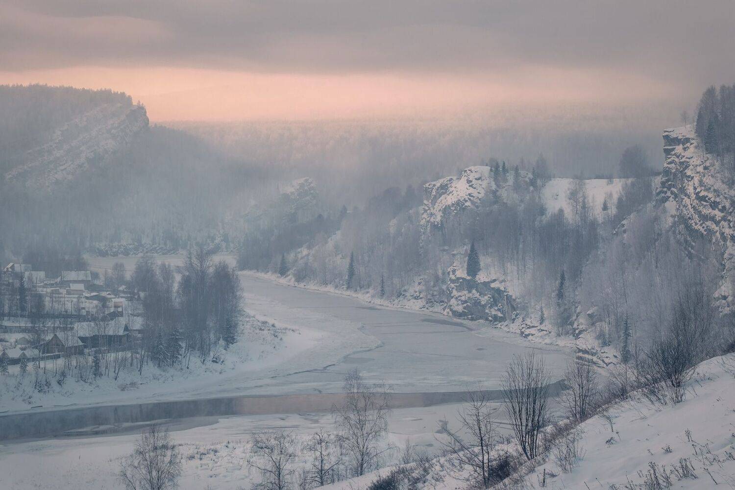 зима, мороз, губаха, река, косьва, скалы, снег, лед, туман, облака, свет, урал, пермь, Андрей Чиж