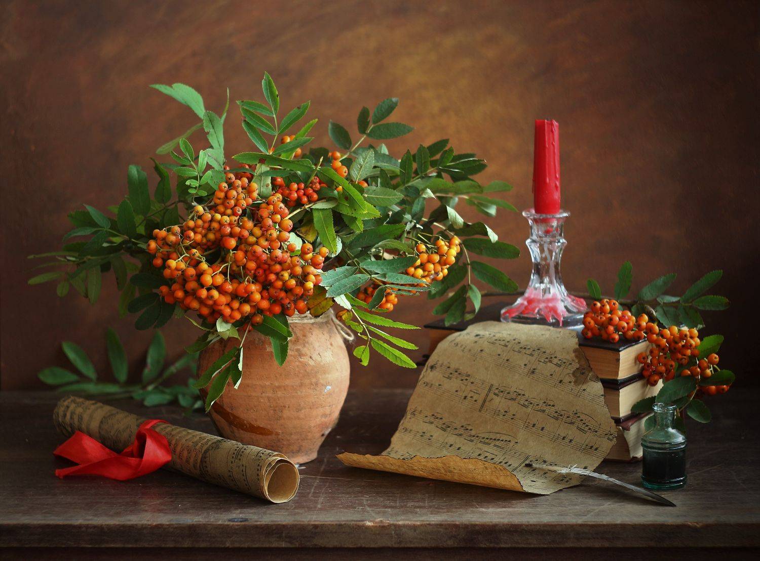 Рябина, свеча, ноты, перо., Людмила Хрусталева*