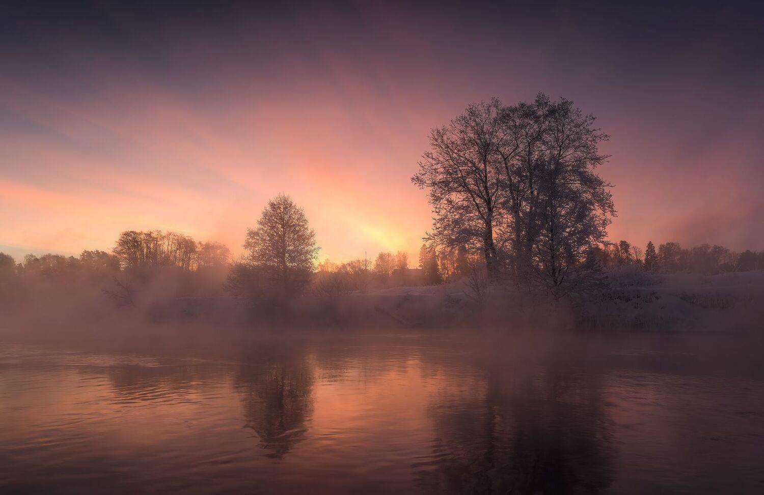 зима, рассвет, река, утро, пейзаж, пехорка, Виталий Левыкин