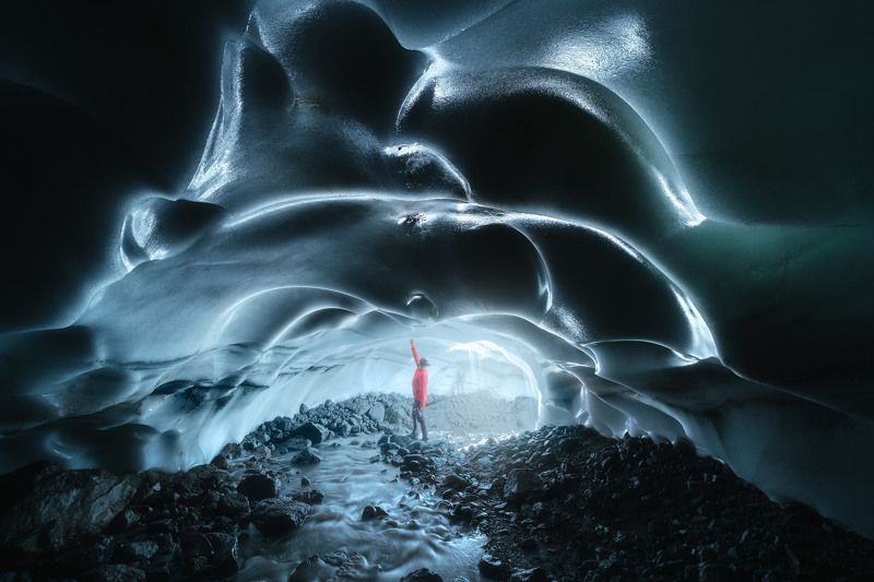 россия, камчатский край, камчатка, пейзаж, природа, лето, полуостров, пещера, дальний восток, ледяная пещера, лед, река Пещера фото превью