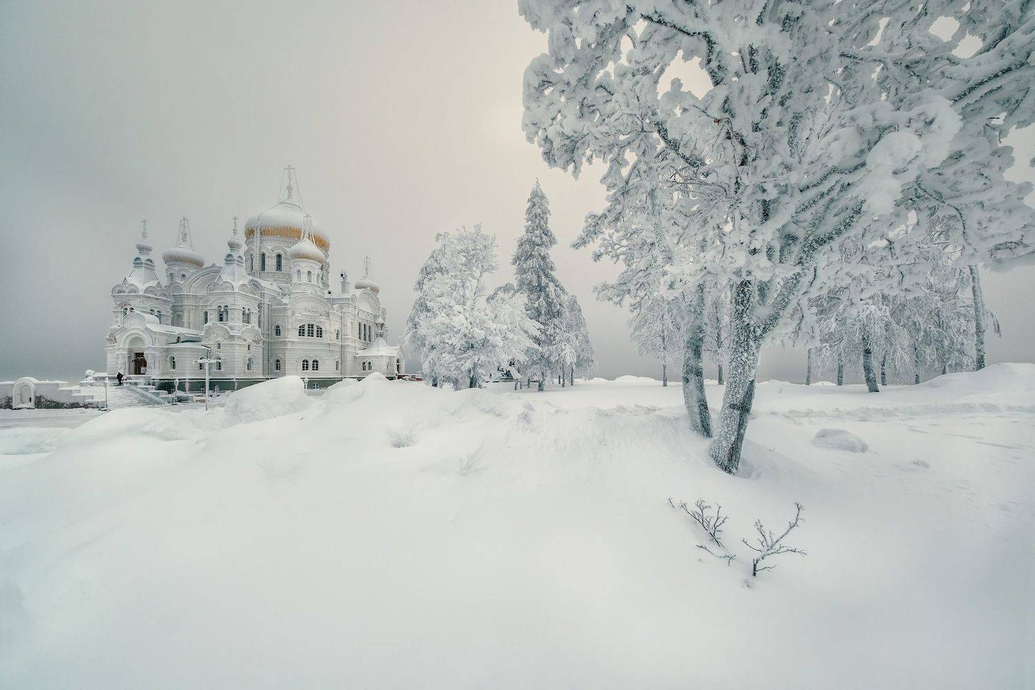 зима, белая, гора, храм, монастырь, деревья, мороз, изморозь, утро, холод, пермь, Андрей Чиж