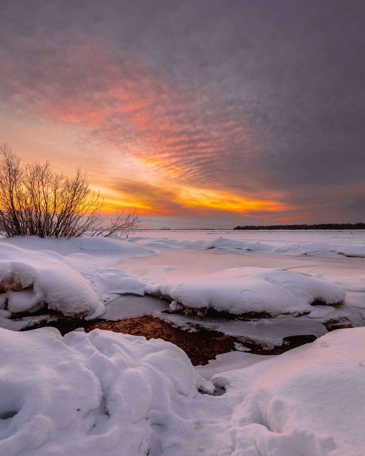 зима, вечер, мороз, река, лед, снег, закат, небо, север, природа, пейзаж, Титов Александр