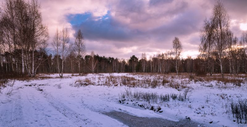 луг зима декабрь закат Солнце быстро катилось за горизонт фото превью