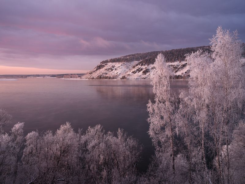 зима, зимний пейзаж, пейзаж ,снег, закат, мороз, енисей, winter, fujifilm В розовом... фото превью