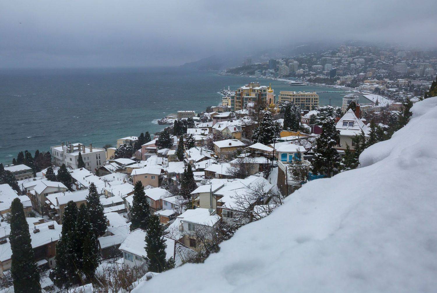 ялта, зима в ялте, снег в ялте, массандровский пляж, крым, черное море, пейзажи крыма, ай-тодор, мыс ай-тодор, ай-петри, ялтинский залив, Serge Titov