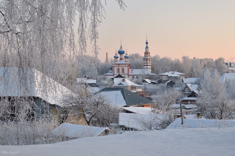 зима, мороз, иней, город, церковь, Углич, вечер, закат Корсунская церковь, г. Углич фото превью