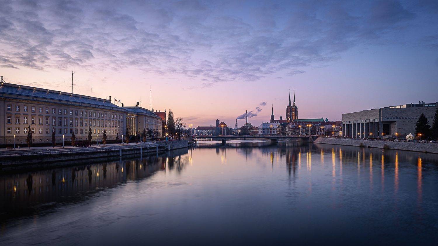 wroclaw, poland, ostrow tumski, river, odra, panorama, evening, Skubala Krzysztof