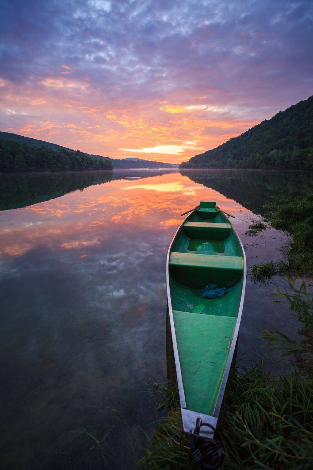 lake, myczkowce, poland, mountains, bieszczady, morning, boat,  Mirosław Pruchnicki