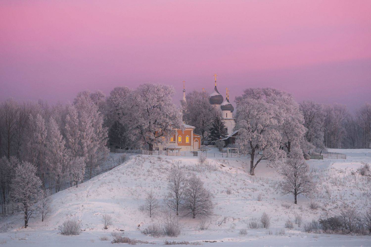 зима, иней, закат, усадьба, зацепиных, церковь, берег, волги, тутаев, романово, борисоглебск, Сальников Евгений