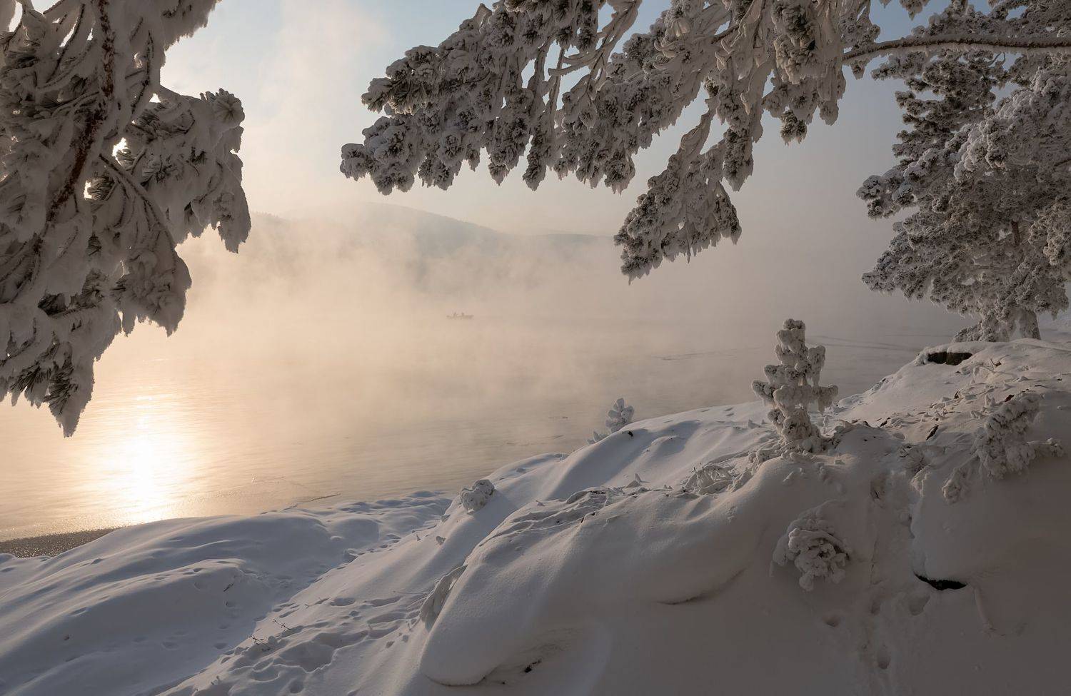 сибирь, мороз, иней, лодка, Марина Фомина