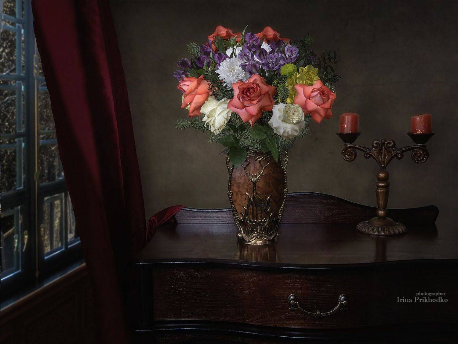 натюрморт, букет, цветы, интерьер, свечи, Ирина Приходько