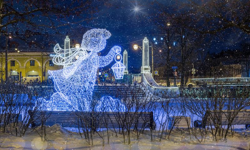 рождество, ангел, санкт-петербург, петербург, снег, ночь, праздник, иллюминация, сказка С Рождеством Христовым ! фото превью
