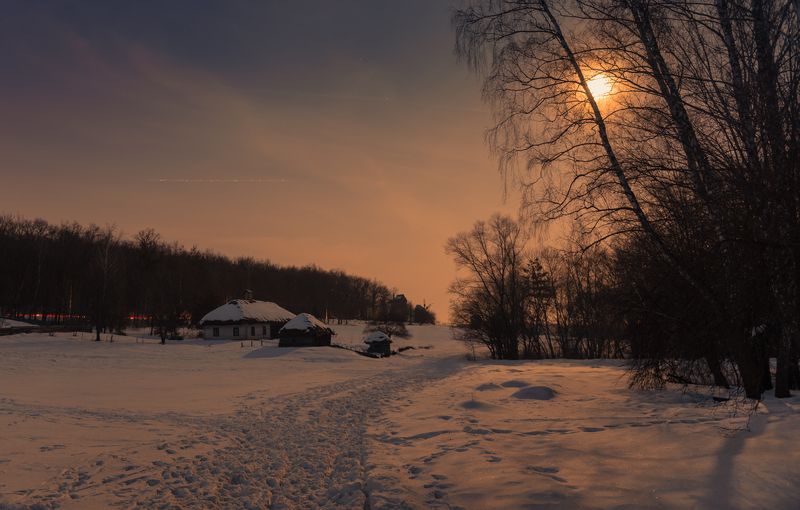 село зима ночь полнолуние Полная луна взошла над хутором фото превью