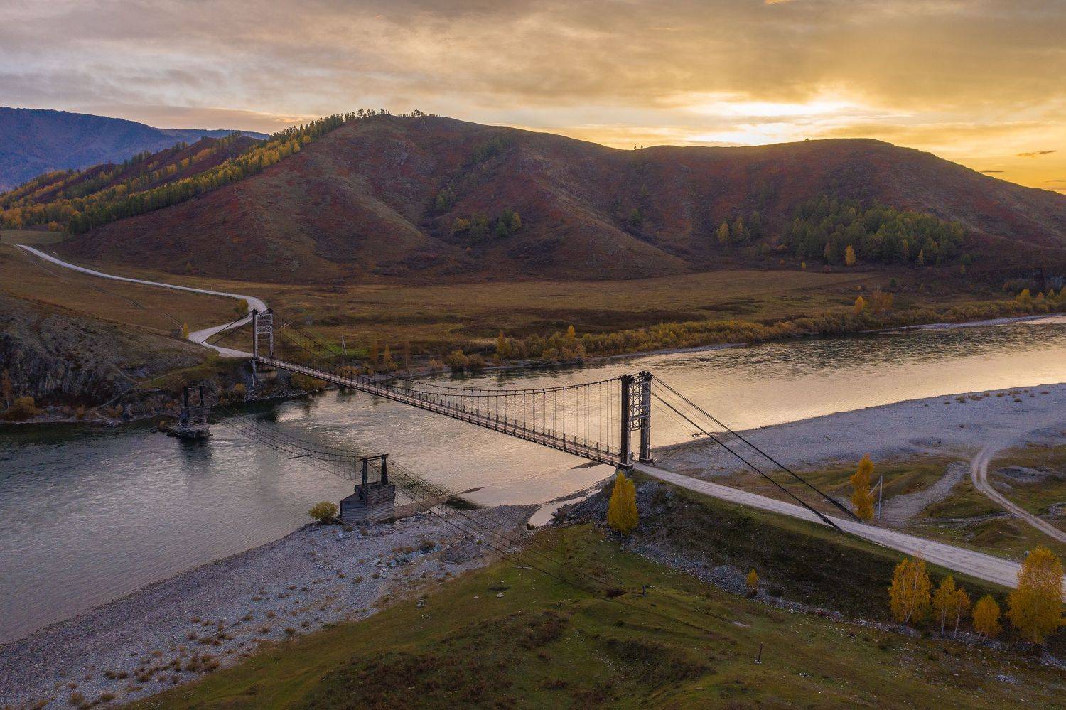 алтай, мост, река, рассвет, восход, горы, Баландин Дмитрий