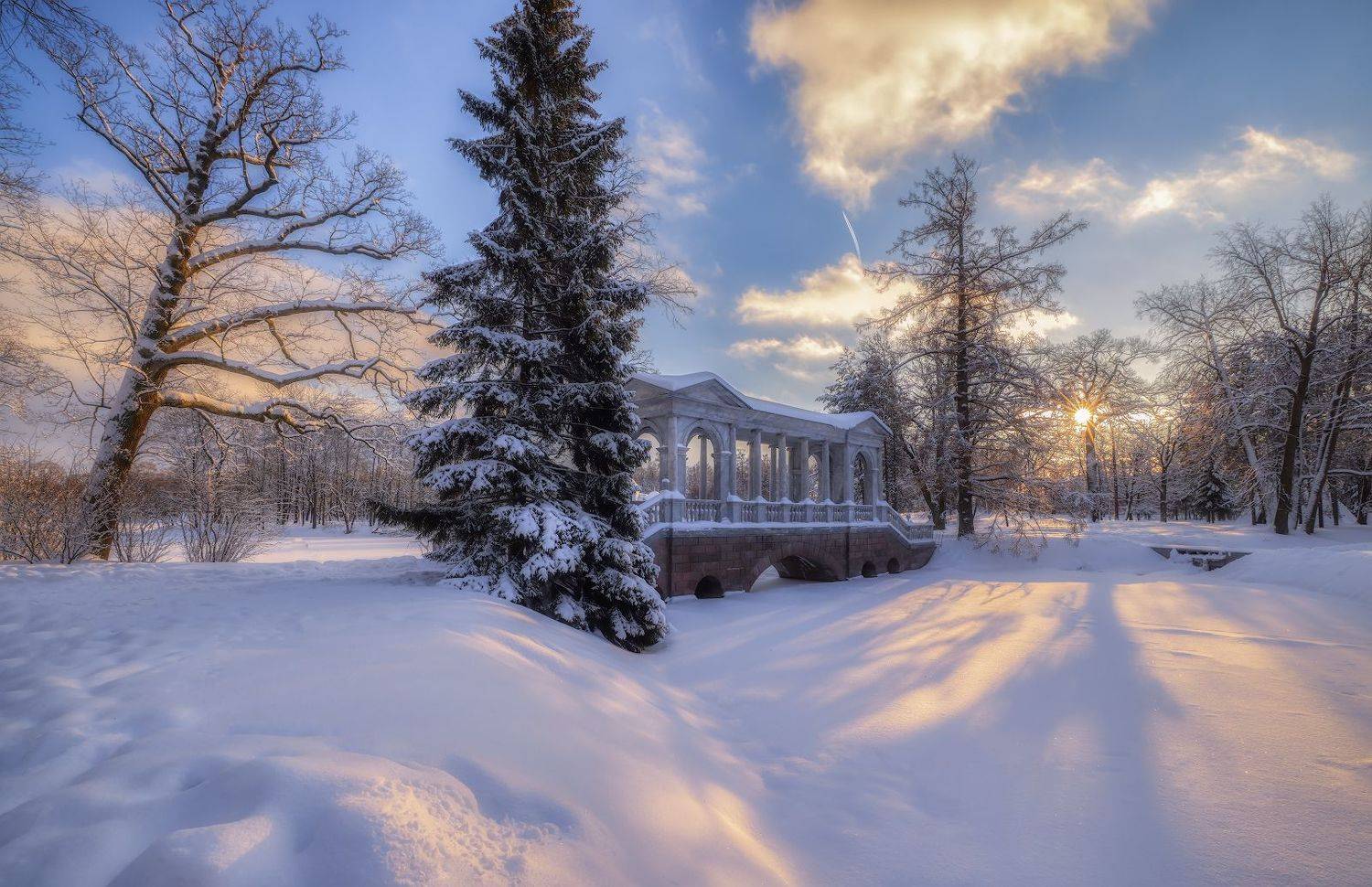 царское село пушкин зима январь снег мороз мраморный мост солнце, Скороходов Константин