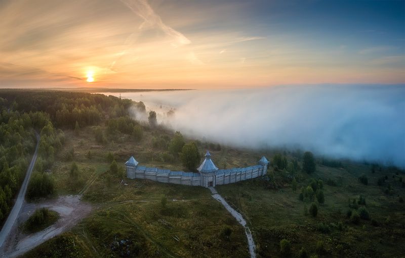 пермский край, зима, пейзаж, россия, урал, закат, снег, губаха, деревня, парма, сердце пармы Рассвет у декораций \