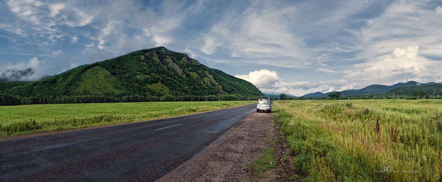 путешествие на автомобиле, трасса, путешествия по россии, даль, дорога,  трасса, небо, путешествие, приморский край, сихотэ-алинь, ландшафт, небеса, освещение, поле, путешествие, россия, рубеж, солнце, туризм, горы, Сарапулов Игорь