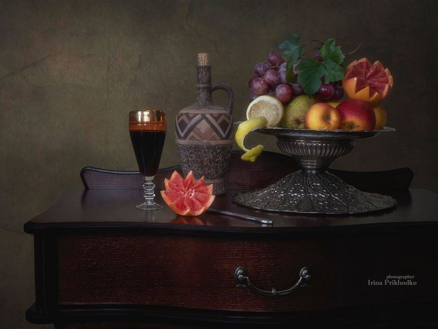 натюрморт, фрукты, вино, винтажный, Ирина Приходько
