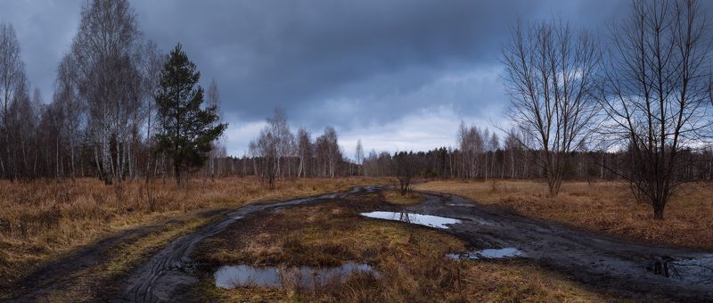 зима январь луг оттепель тучи лужи закат Когда закатный свет все же появился через 2 часа фото превью