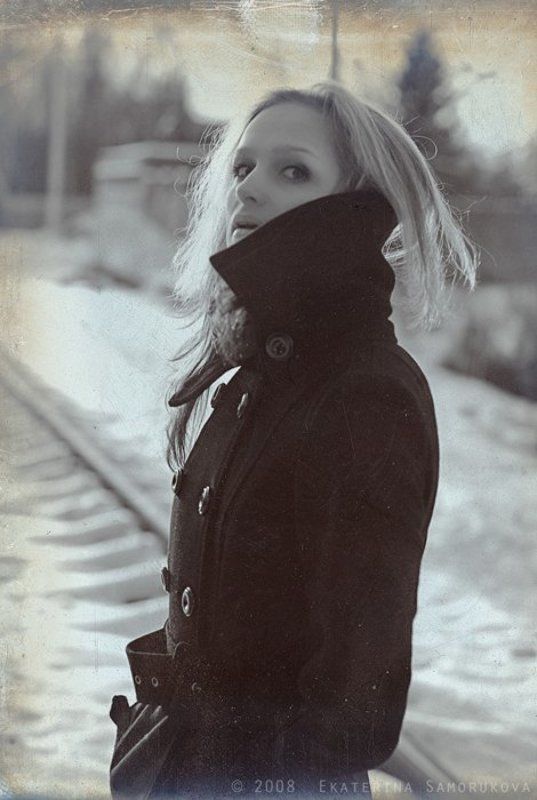 девушка, зима, дорога, ж/д ** фото превью