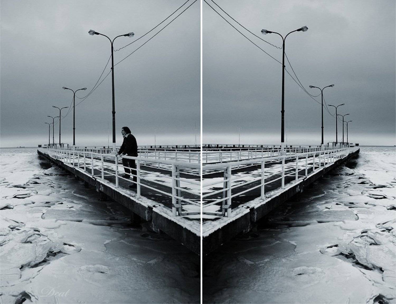 мужчина, лед, отношения, размышления, холод, зима, причал, залив, Darn Cat